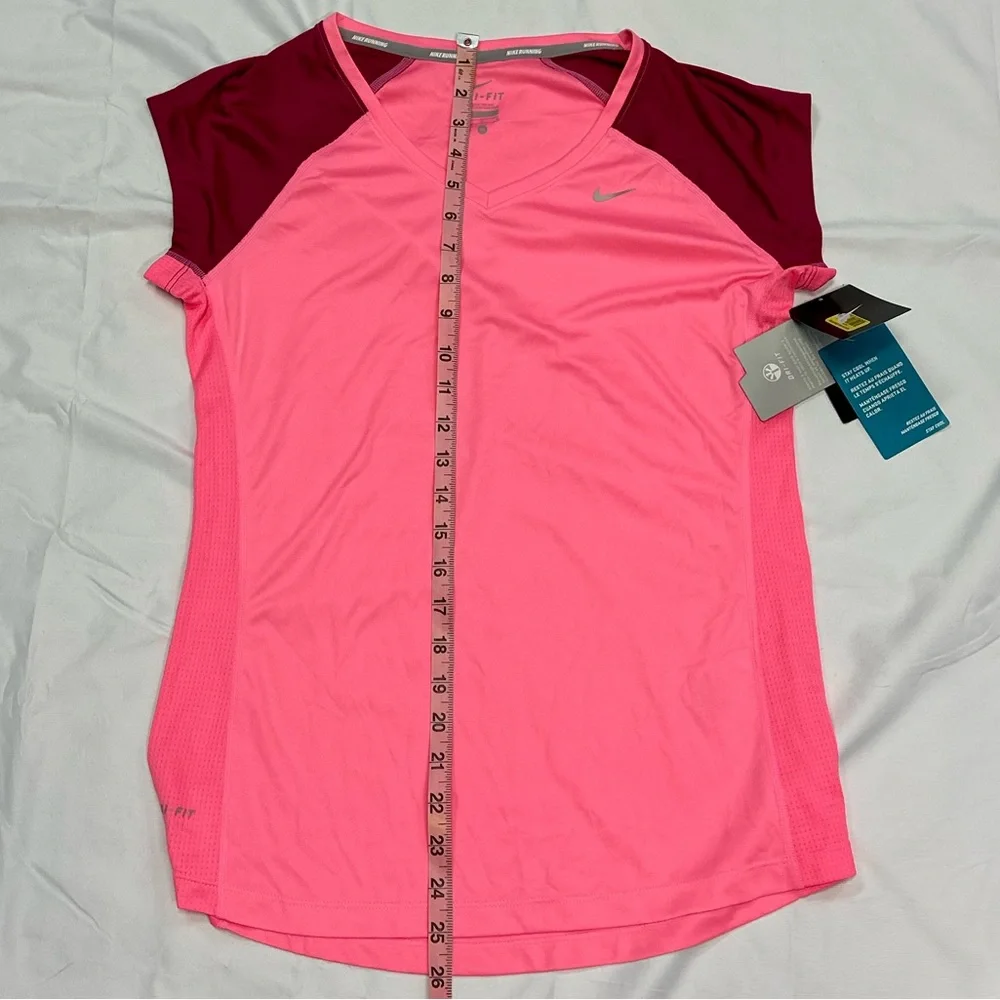 Nike Dri Running Fit V Neck Cap Sleeves | Side Mesh | Pink Burgundy Size M NWT